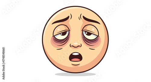 Tired Emoji with Dark Circles and Open Mouth Expression.