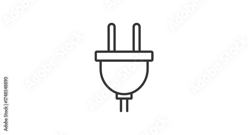 Electrical Plug Outline Icon with Two Prongs and Ground Pin.