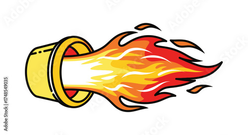 Cartoon Rocket Engine with Fiery Flames and Yellow Nozzle.