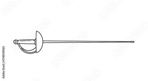Detailed Line Art Illustration of a Fencing Épée Sword.