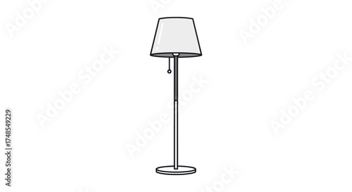 Simple Line Drawing of a Modern Floor Lamp with a White Lampshade.