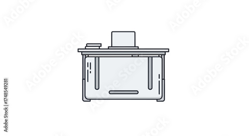 Minimalist Illustration of a Desk with Drawers and a Monitor.