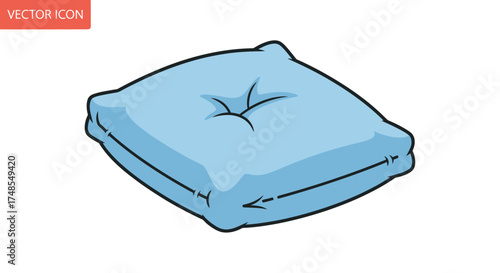 Light Blue Square Pillow with Button Detail and Zipper.