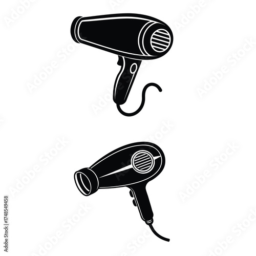 Stylized vector illustration of a modern hair dryer with a sleek design