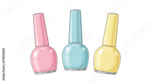 Three pastel colored nail polish bottles arranged together.