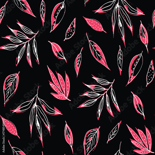 Seamless floral pattern, classic flower ornament, abstract ditsy print in vintage motif. Elegant botanical design of beautiful large wild flowers, leaves, small branches, herbs. Vector illustration.