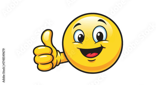 Cheerful yellow emoji with a big smile and a thumbs-up gesture.