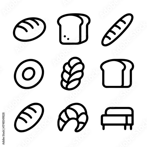 set of outline icons bread products vector on a white background
set of 9 line icons, vector, on a white background