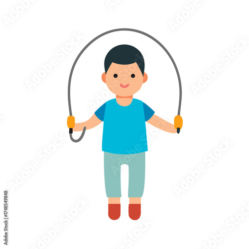 Illustration of child skipping rope against black background