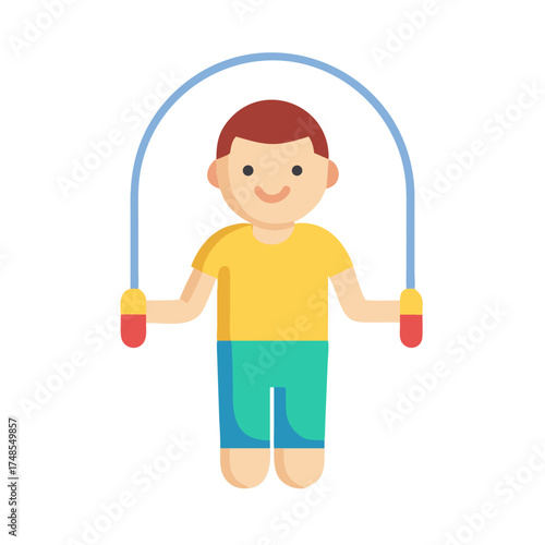Cartoon boy skipping rope illustration on black background