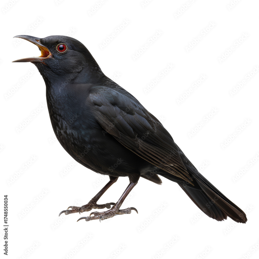 Obraz premium Singing passerine isolated displaying detailed plumage against a plain setting creating stunning