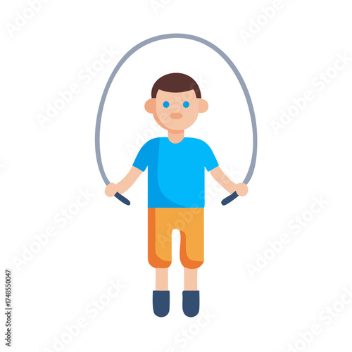Cartoon boy jumping rope fitness exercise on black background