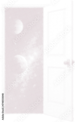 Open Door to Another Universe Halftone Graphic. Surreal Art Symbolizing Discovery, Opportunity, and the Future.