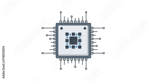 Modern Digital Microprocessor Integrated Circuit Technology Icon.