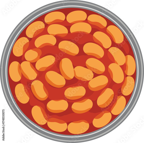 Baked beans in tomato sauce can top view vector