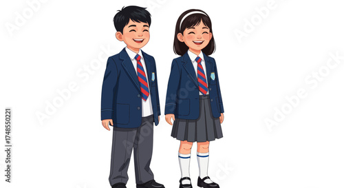 Smiling School Children Wearing Uniforms Boy and Girl.