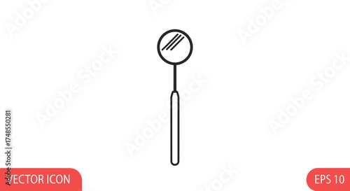 Simple Black Outline Dental Mirror Icon on White.