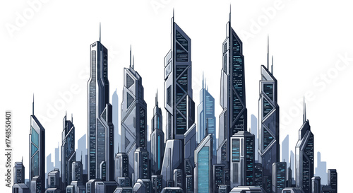 Modern City Skyline Illustration with Tall Skyscrapers and Contemporary Architecture.