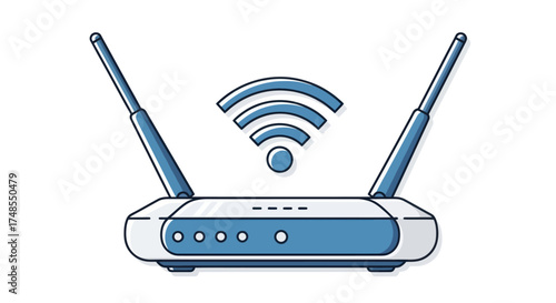 Wi-Fi Router with Antennas and Wireless Signal Icon.