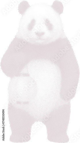 Minimalist Halftone Panda Bear Illustration. Simple Dot Pattern Graphic of a Cute Standing Panda for Apparel and Nursery Decor.