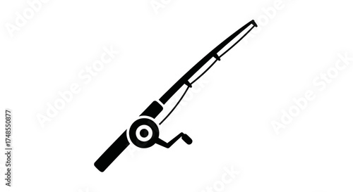 Black and White Angled Fishing Rod Silhouette.