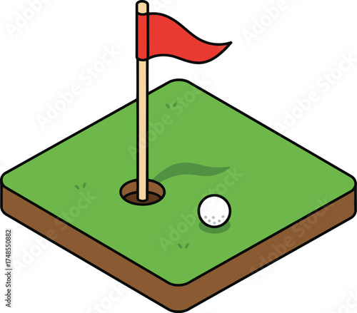 Golf hole flag ball green isometric illustration sport icon vector