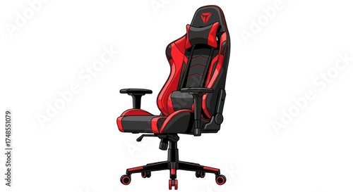 Ergonomic Black and Red Gaming Chair with Wheels and Headrest.