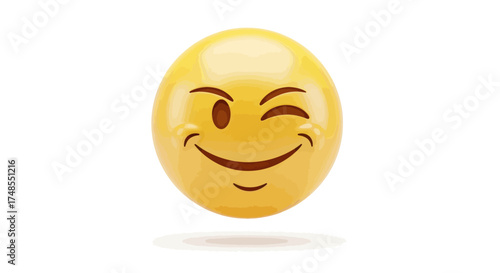 A bright yellow smiley face emoji winking with a wide smile and rosy cheeks.