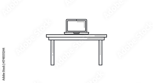 Minimalist illustration of a laptop on a simple wooden desk.
