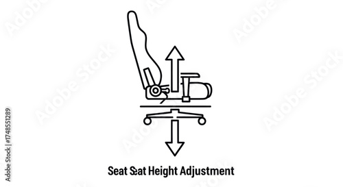 Line Art Icon of Adjustable Office Chair for Height Settings.