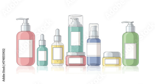 Assorted Cosmetic Bottles and Jars with Blank Labels for Branding.