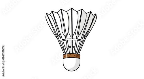 Hand-drawn Badminton Shuttlecock with White Feathers and Cork Base.