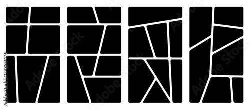 Set of photo collage templates. Modern and abstract layouts for image galleries.Bento box grid. Vector templates with geometric line pattern for mixed media design.