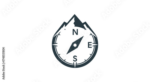 Mountain Compass Logo Design with Needle and Cardinal Directions.