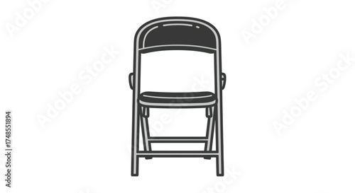 Simple Black and White Folding Chair Illustration Icon.