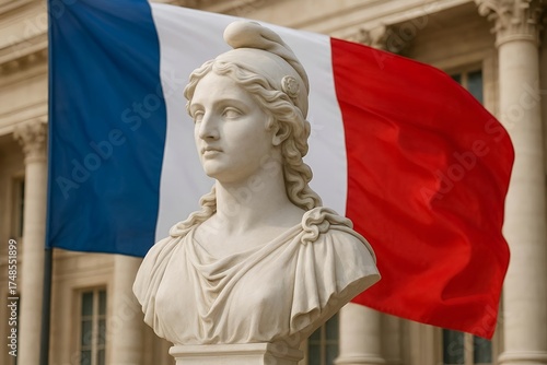 Marianne avec drapeau de France, Symbole de Patriotisme Français pour Fête Nationale du 14 juillet	