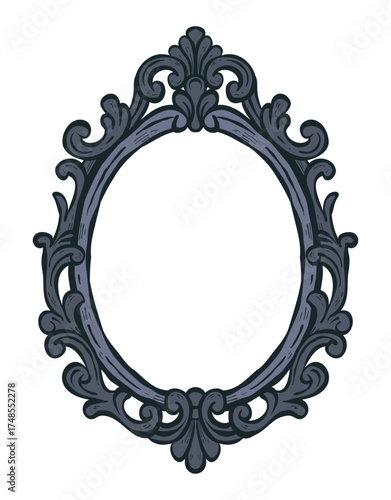 Goth Vintage Halloween Frame. Mirror with border engraving, victorian and baroque style design. Elegant royal style illustration with swirls, filigree, floral 