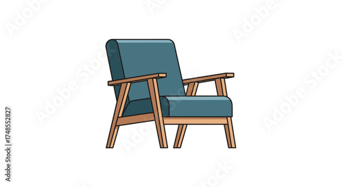 Modern Teal Upholstered Armchair with Wooden Frame.