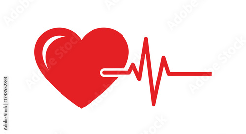 Vibrant Red Heart Symbol with Dynamic Electrocardiogram Heartbeat Line Graphic.