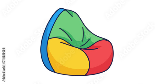 Colorful Beanbag Chair with Distinct Red Yellow Green and Blue Panels.