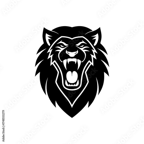 Stylized black lion roaring fiercely silhouette