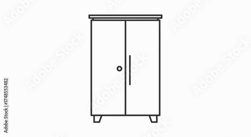 Simple Line Drawing of a Two-Door Wooden Wardrobe Cabinet.