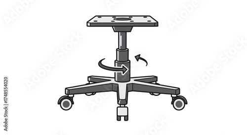 Adjustable Swivel Chair Base with Casters and Height Mechanism Diagram.