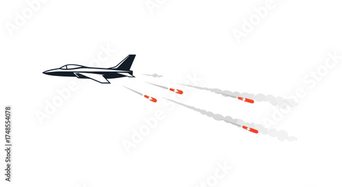 Black and White Jet Fighter Launching Missiles in Flight.