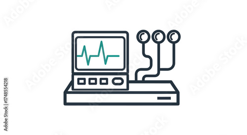 Medical ECG Monitor Icon with Heartbeat Waveform and Electrodes.