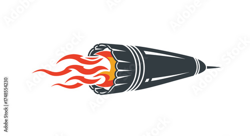 Stylized Rocket with Flames Illustration.