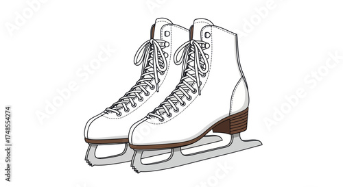 Classic white ice skates with laces a pair for winter sports and recreation.