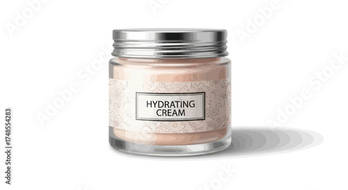 Glass Jar of Hydrating Cream with Silver Lid.