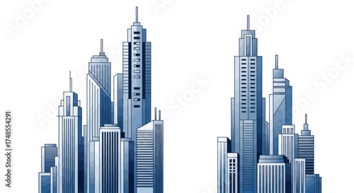 Modern Urban Skyscrapers Illustration Set for Cityscape Design.
