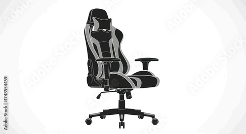 Black and Gray Ergonomic Gaming Chair with Adjustable Headrest and Lumbar Support.
